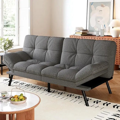 Faux Leather Futon Sofa Bed With Memory Foam Sleeper