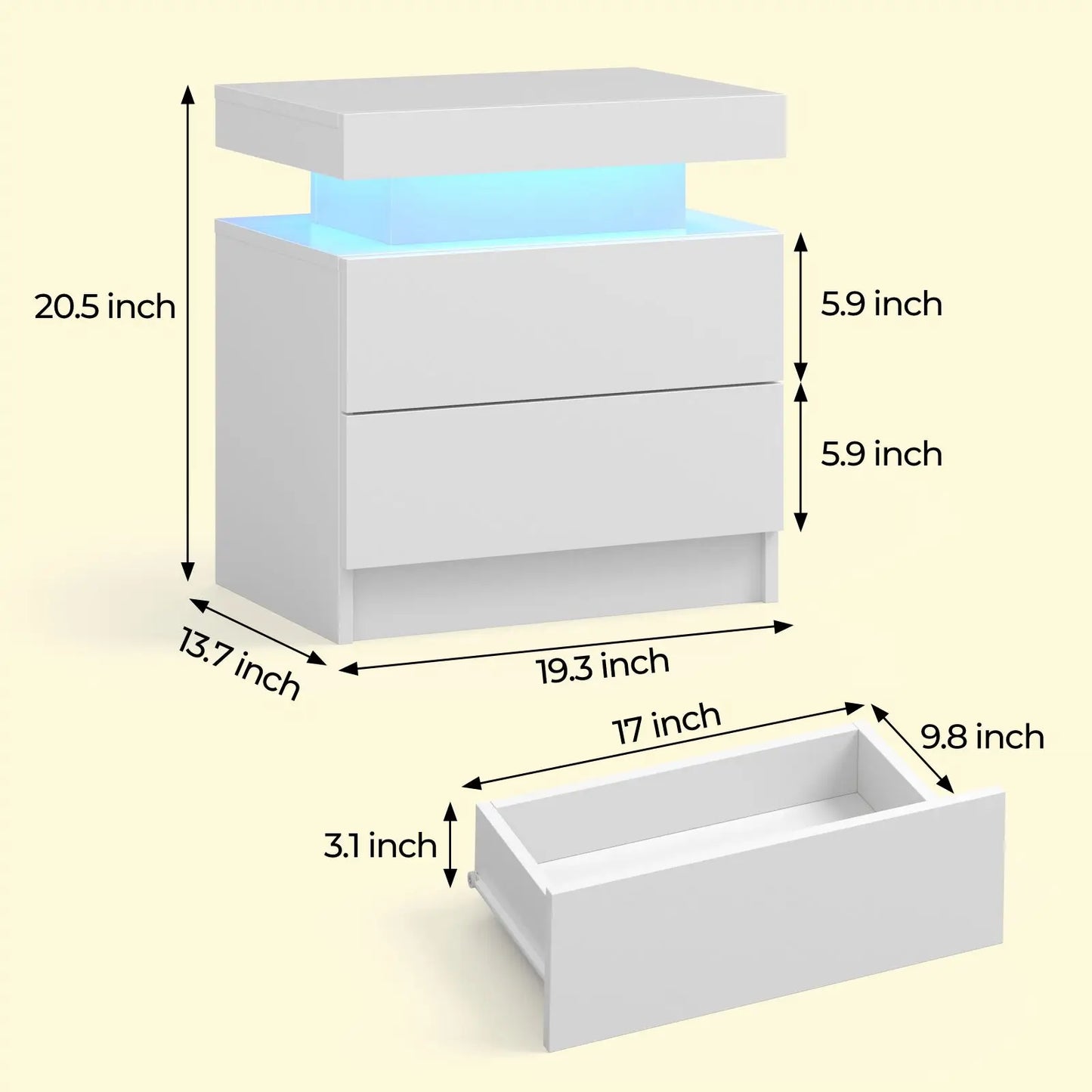 Cubehom LED Nightstand With 2 Drawers And RGB Ambient Lighting