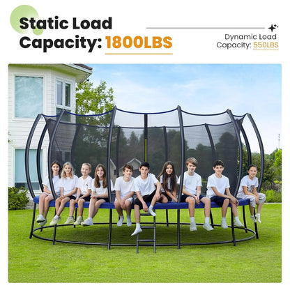 1800LBS Capacity No-Gap Design 16 15 14 12FT Trampoline with Safety Enclosure Net and Non-Slip Ladder 10-Year, Customized