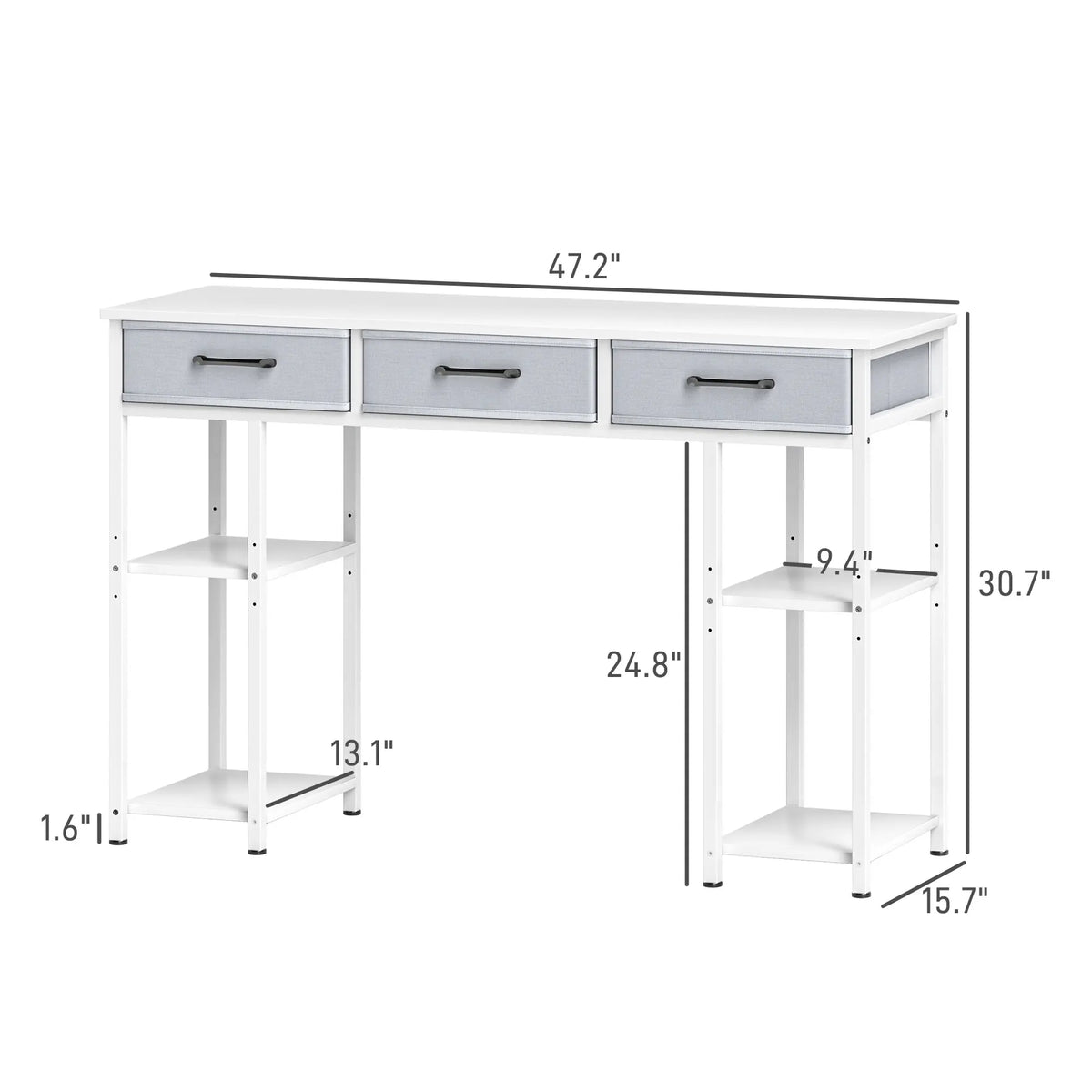 Computer Desk With Three Fabric Drawers And Adjustable Storage Shelves