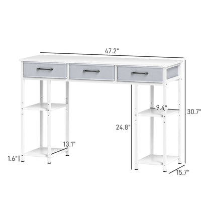 Computer Desk With Three Fabric Drawers And Adjustable Storage Shelves