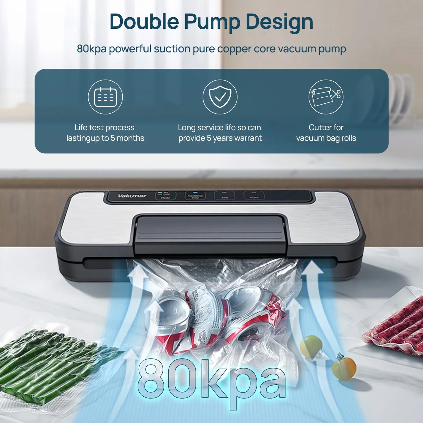 Vakumar VH1506 vacuum sealer machine sous vide Handle type 80Kpa multifunctional and convenient vacume sealer Household