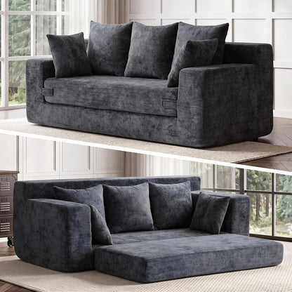 SUXI Boneless Sofa Bed With Storage Pocket Plush Velvet Couch