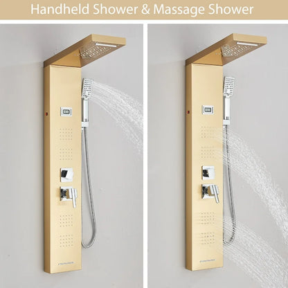 Gold Stainless Steel Shower Panel Tower System Massage Body Jets With Tub Spout