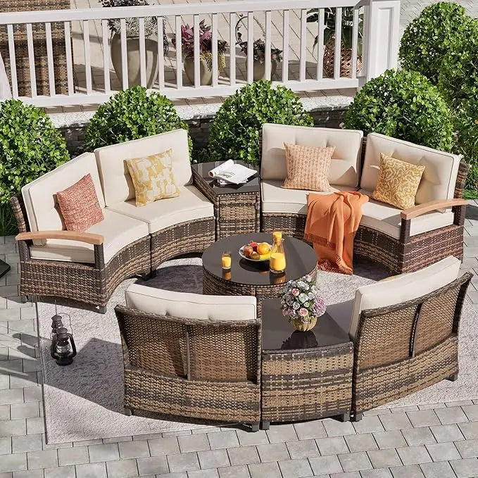 Angduo Half Moon Outdoor Patio Furniture Set Rattan Conversation