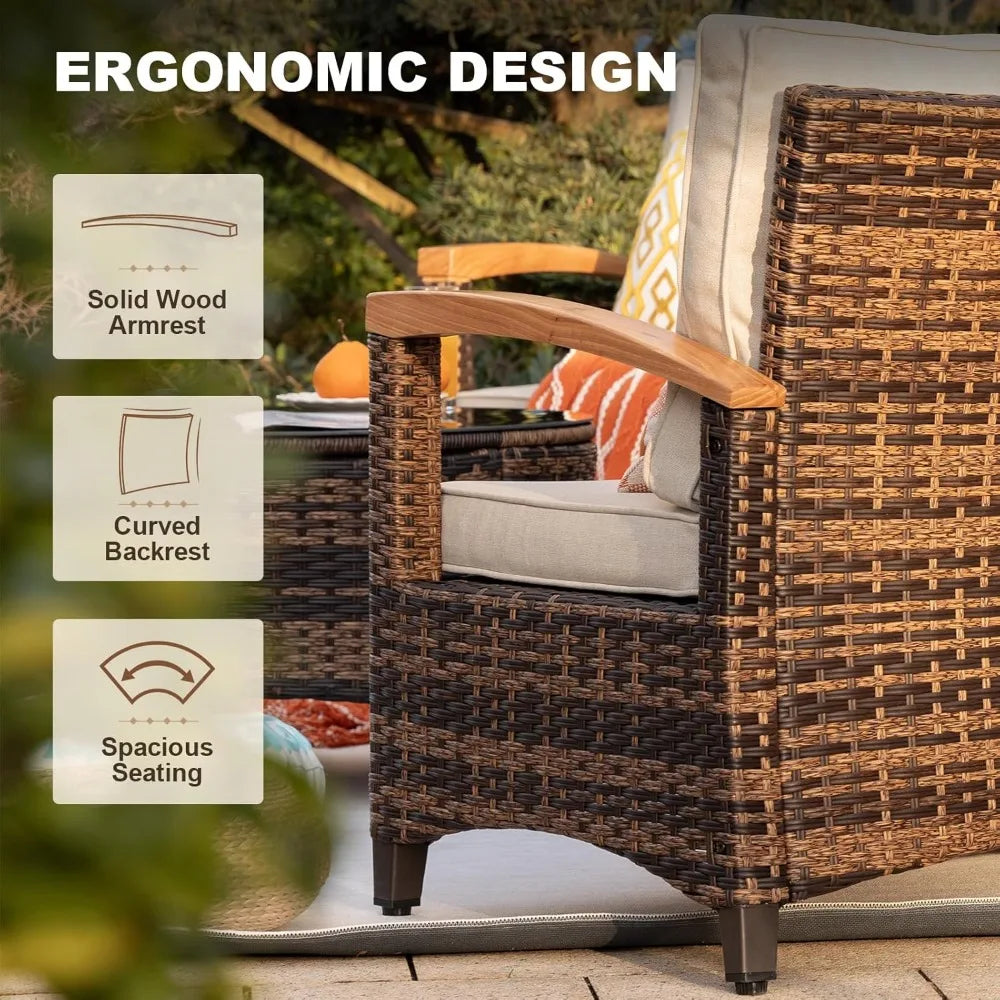 Angduo Half Moon Outdoor Patio Furniture Set Rattan Conversation
