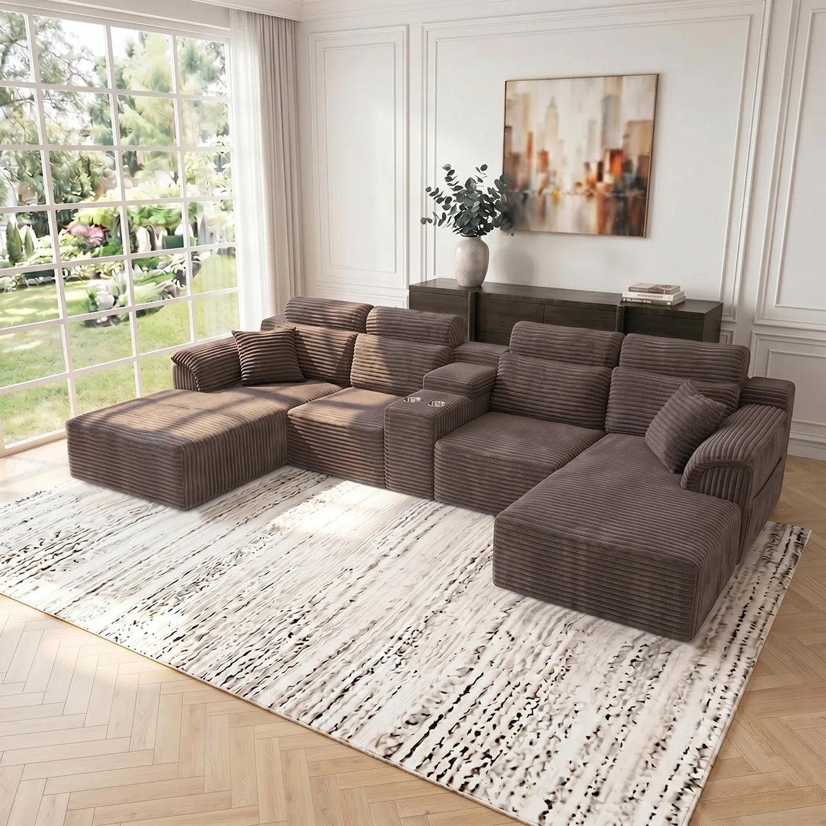 YQzyphyna Modular Cloud U-Shaped Sectional Sofa With Cup Holders