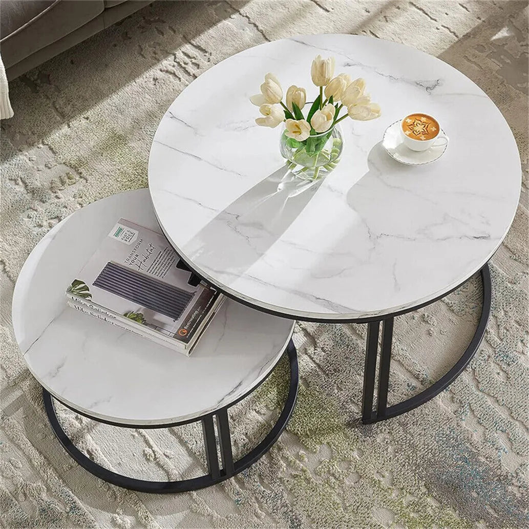 Modern Nesting Coffee Tables Set of Two with Metal Frames