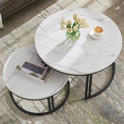 Modern Nesting Coffee Tables Set of Two with Metal Frames