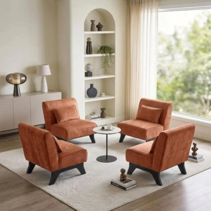 Upholstered armless lounge chairs set of two – wood frame construction with high-density foam cushioning and integrated back pil