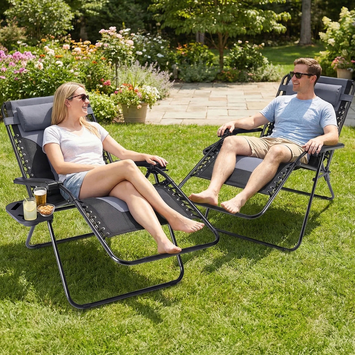 JHK Padded Zero Gravity Reclining Lounge Chair With Cup Holder