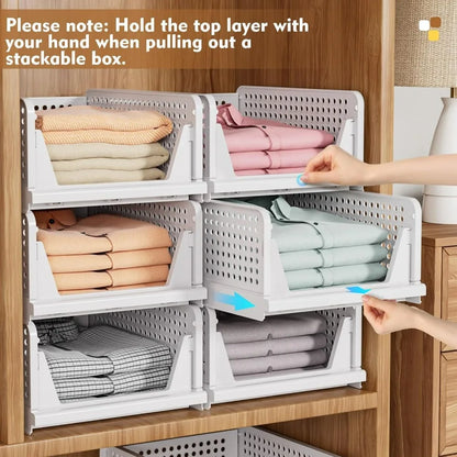 SNSLXH 5 Pack Stackable Closet Storage Basket Multifunctional &amp; Foldable Closet Organizer for Bathroom Kitchen Laundry Room