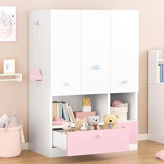 XMSJ Freestanding Wardrobe With Adjustable Shelves And Drawers