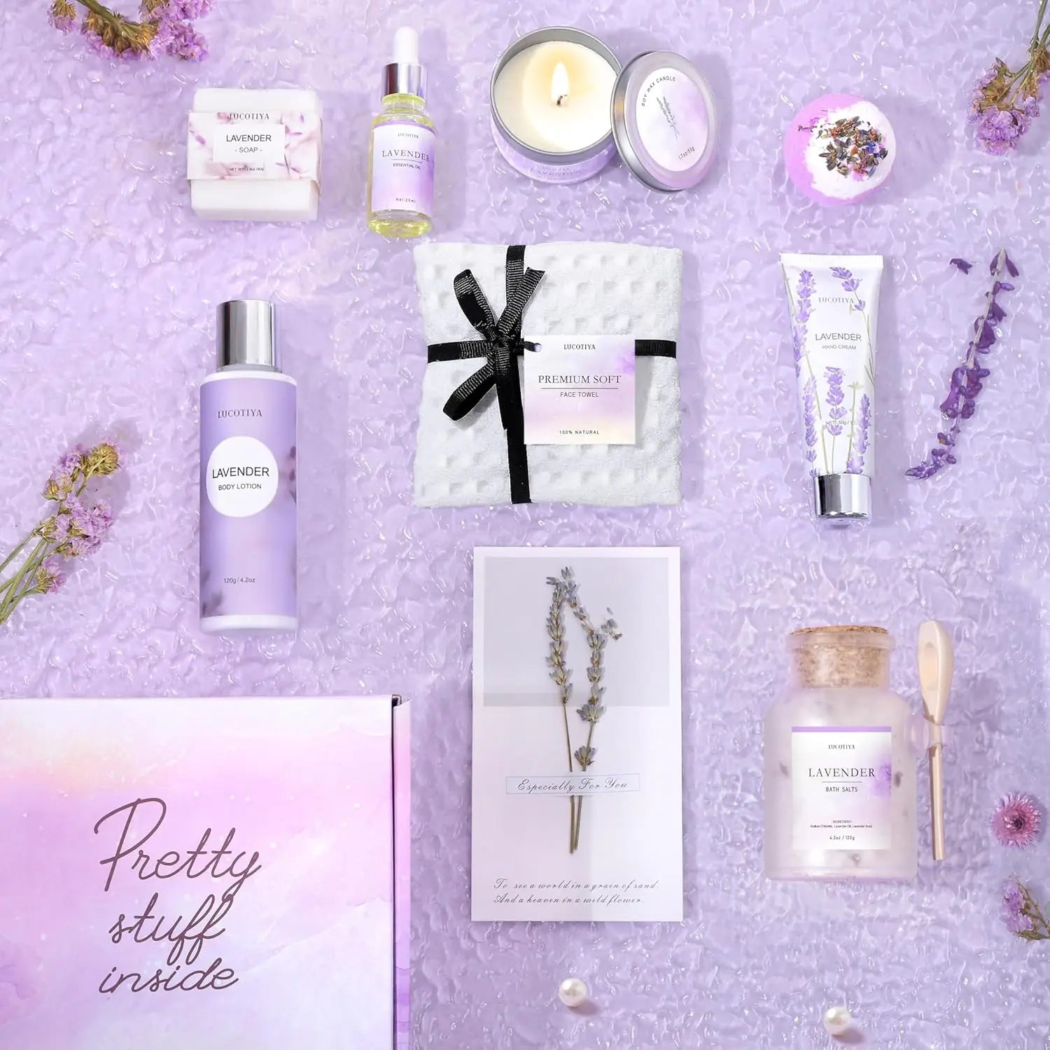 Lavender Spa Gift Basket for Women - Relaxing Self Care Set, Perfect for Christmas, Birthday, Mother&