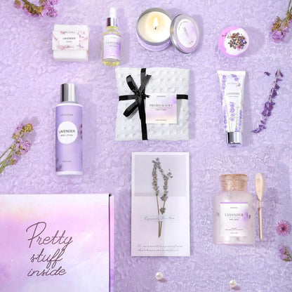 Lavender Spa Gift Basket for Women - Relaxing Self Care Set, Perfect for Christmas, Birthday, Mother&