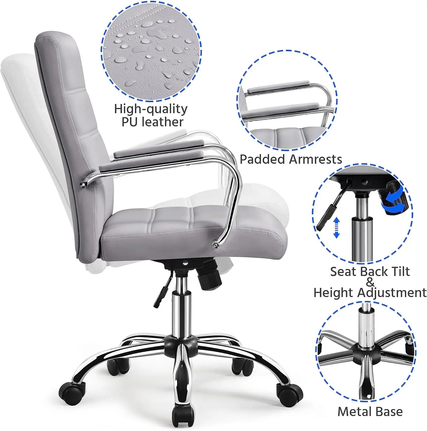 Adjustable Swivel Office Chair With PU Leather And Armrests