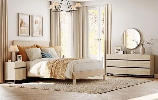 Dresser and Nightstand Set of 3, 63 Inches Dresser with 6 Drawers, 2 Nightstand with Drawer and Cabinet for Bedroom, Bedroom Fu