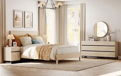 Dresser and Nightstand Set of 3, 63 Inches Dresser with 6 Drawers, 2 Nightstand with Drawer and Cabinet for Bedroom, Bedroom Fu