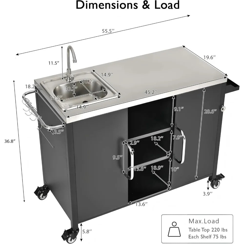 Stainless Steel Kitchen Island With Sink And Outdoor Bar Cart