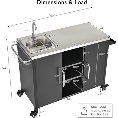 Stainless Steel Kitchen Island With Sink And Outdoor Bar Cart