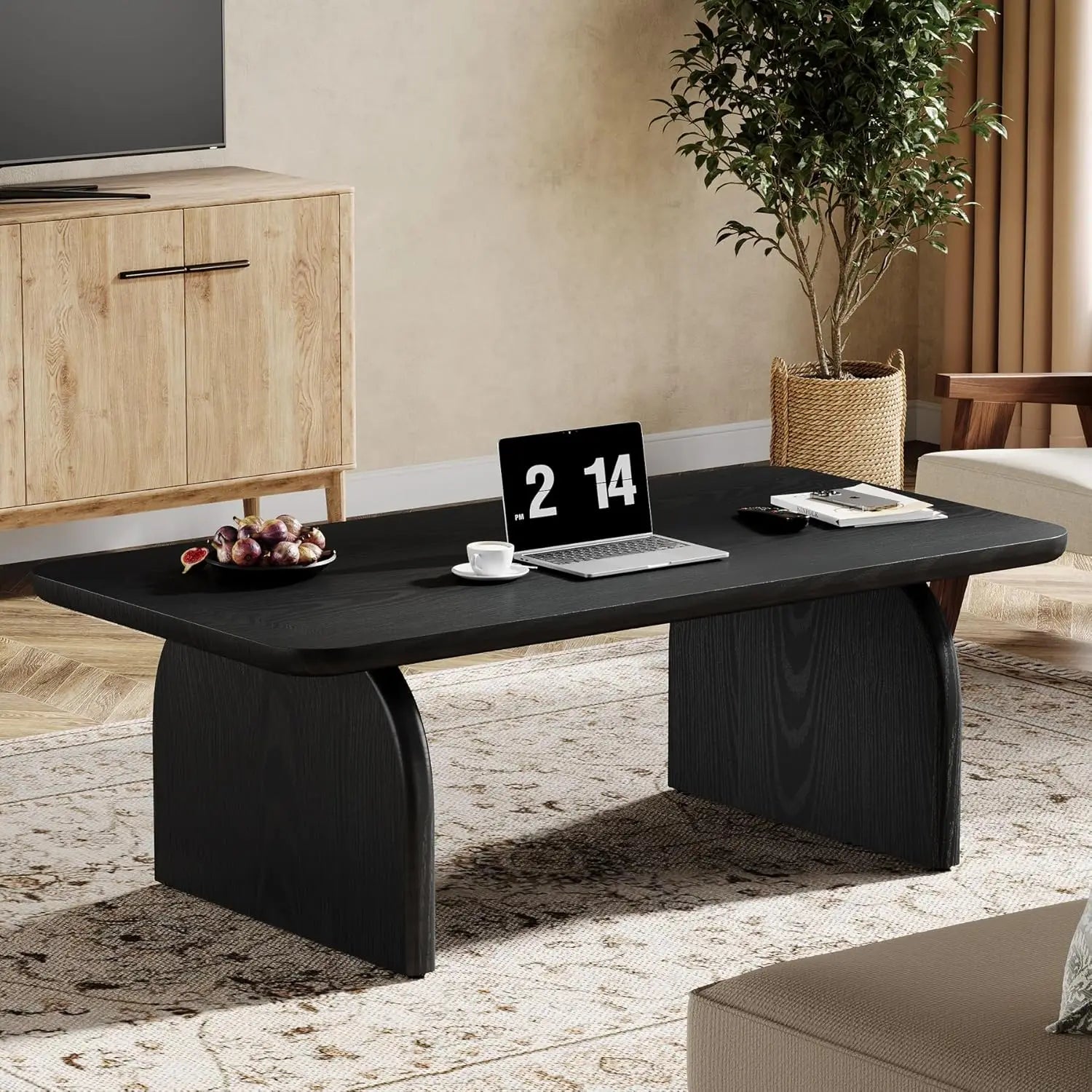 Rectangle Coffee Table,Wood Rectangular Living Room Table, Farmhouse Accent Center Low Cocktail Tea Table with Sturdy Base