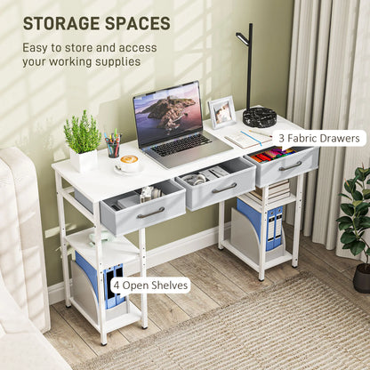 Computer Desk With Three Fabric Drawers And Adjustable Storage Shelves