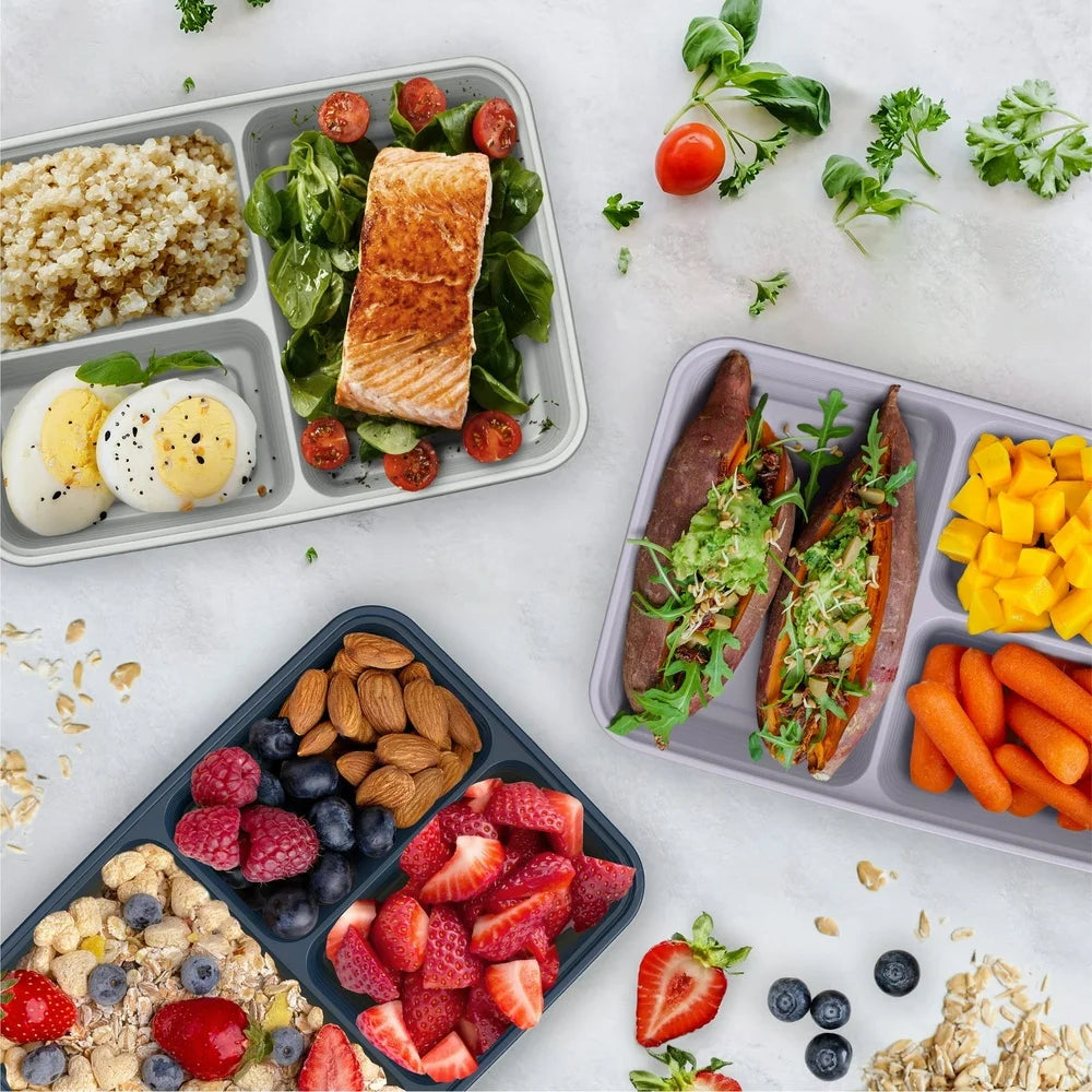 20-Piece Meal Prep Kit 3-Compartment Storage Containers with Lids Stackable Microwave Safe Reusable BPA-Free Healthy Portion