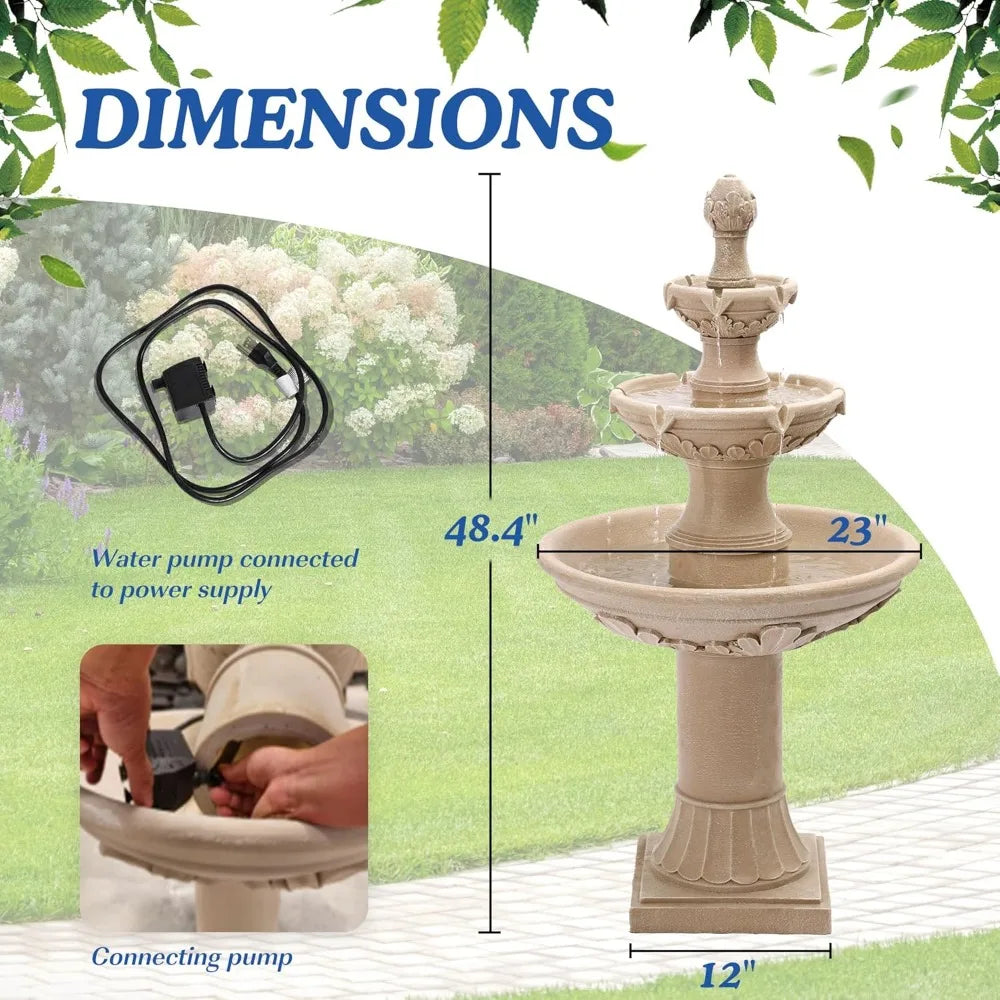Large Outdoor Water Fountains for Gardens - 48.4 Tall Cascading Indoor Floor Fountains and Waterfalls