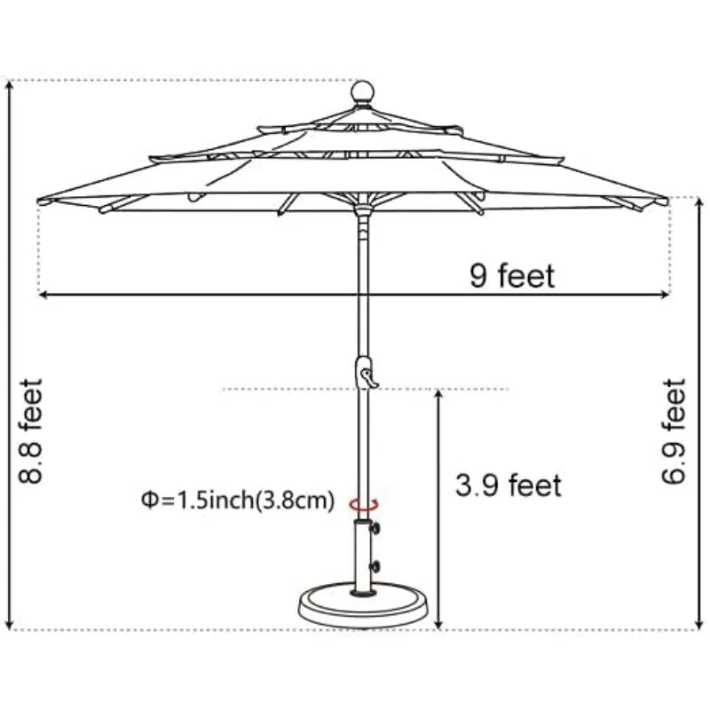 USA 10-Year-Non-Fading Solar 9ft 3 Tiers Market Umbrella with 80 LED Lights Patio Umbrellas Outdoor Table with Ventil