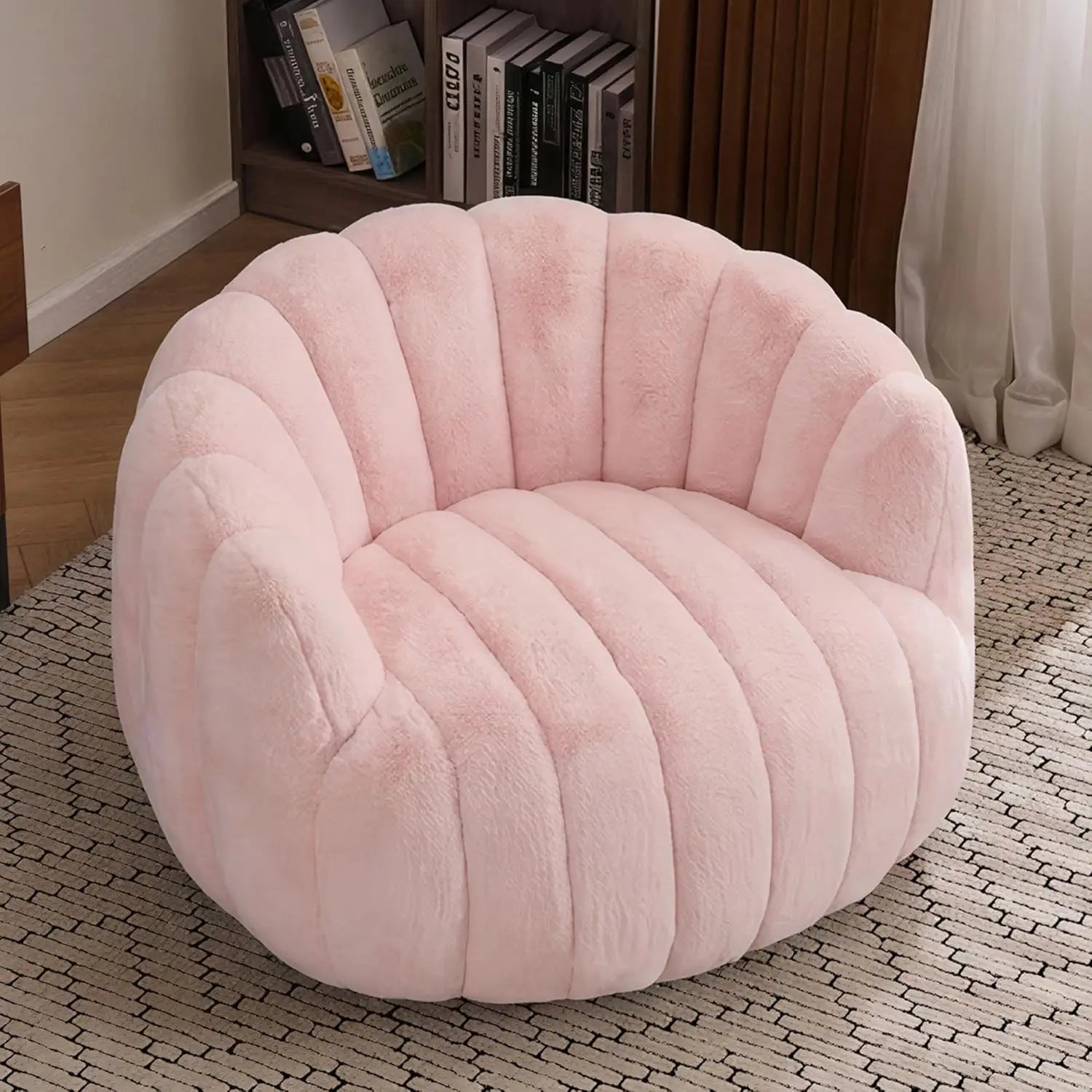 Pumpkin-Shaped Bean Bag Chair Ultra Soft Faux Fur Comfy Lounge Sofa Bedroom Living Game Room Beige,Customized