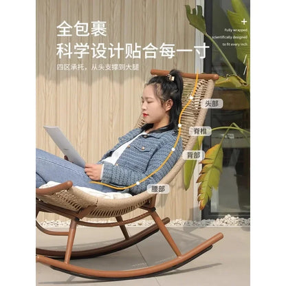 -Rocking Chair Lazy Person, Leisure Balcony, Sofa Chair, Home Living Room Outdoor Rattan Internet Famous Rocking