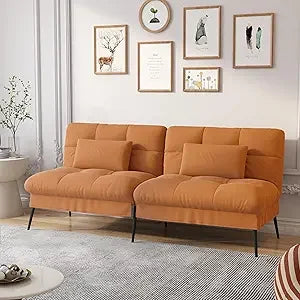 Convertible Futon Sofa Bed, 68" Corduroy Futon Couch with Adjustable Backrest, Folding Loveseat for Living Room, Bedroom (Cream