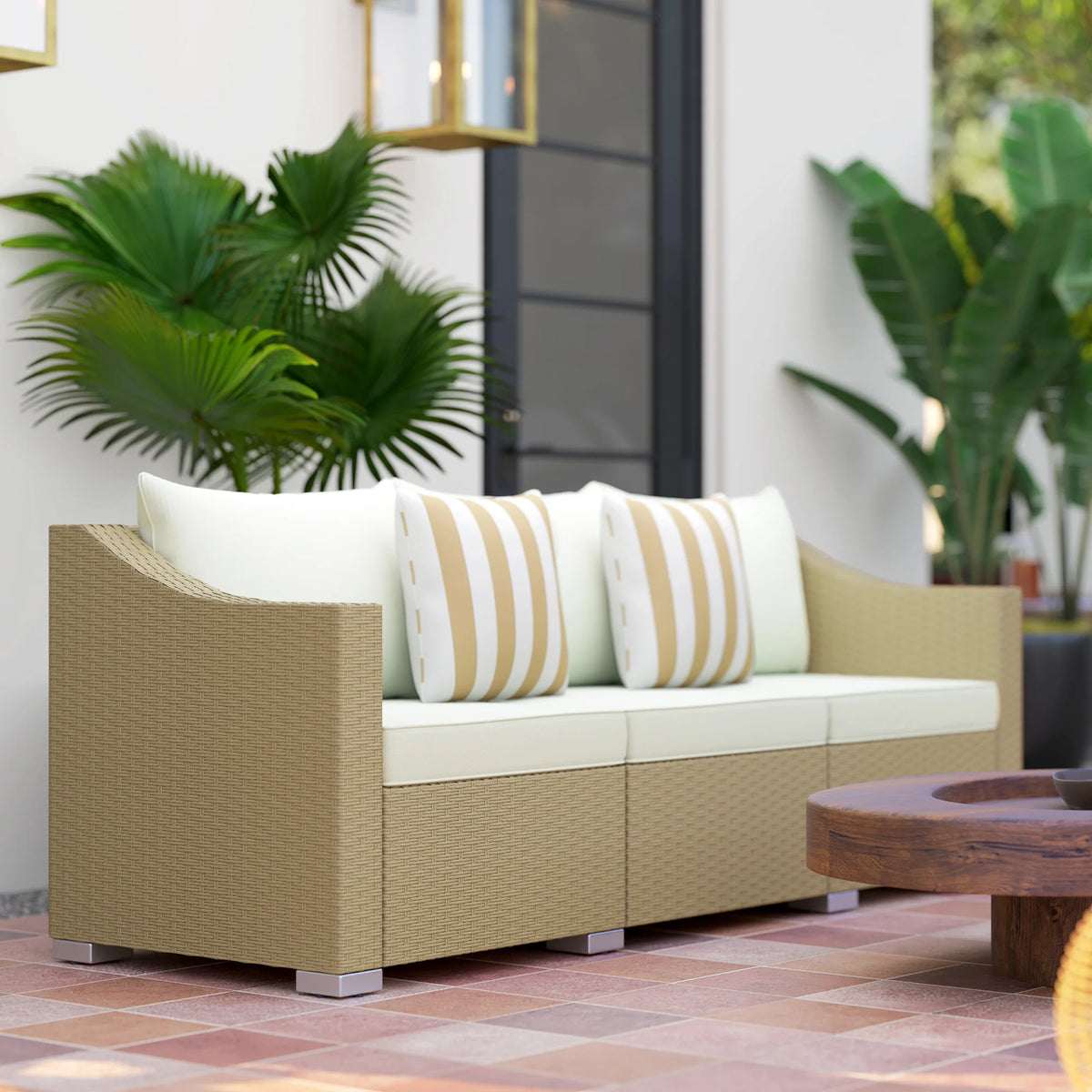 Outsunny Outdoor Wicker Patio Sofa With Cushions And Throw Pillows