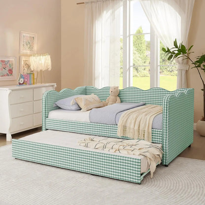 Twin Daybed Pop Up Trundle Linen Upholstered Convertible Sofa Bed Guest Room No Box Spring Customized