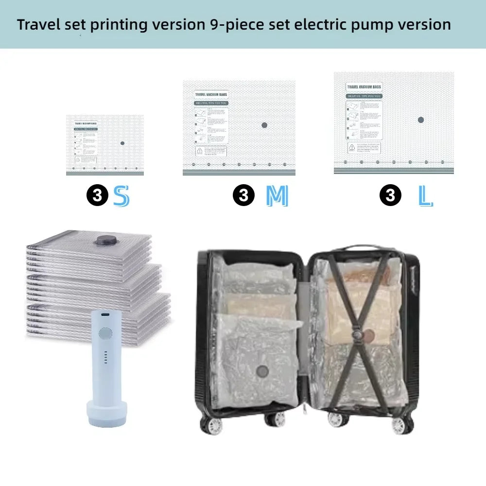 US Local Shipping-Travel Vacuum Seal Bags for Clothing w/Portable Electric Pump, 9-Pack Space Saver Compression Bags for Clothes