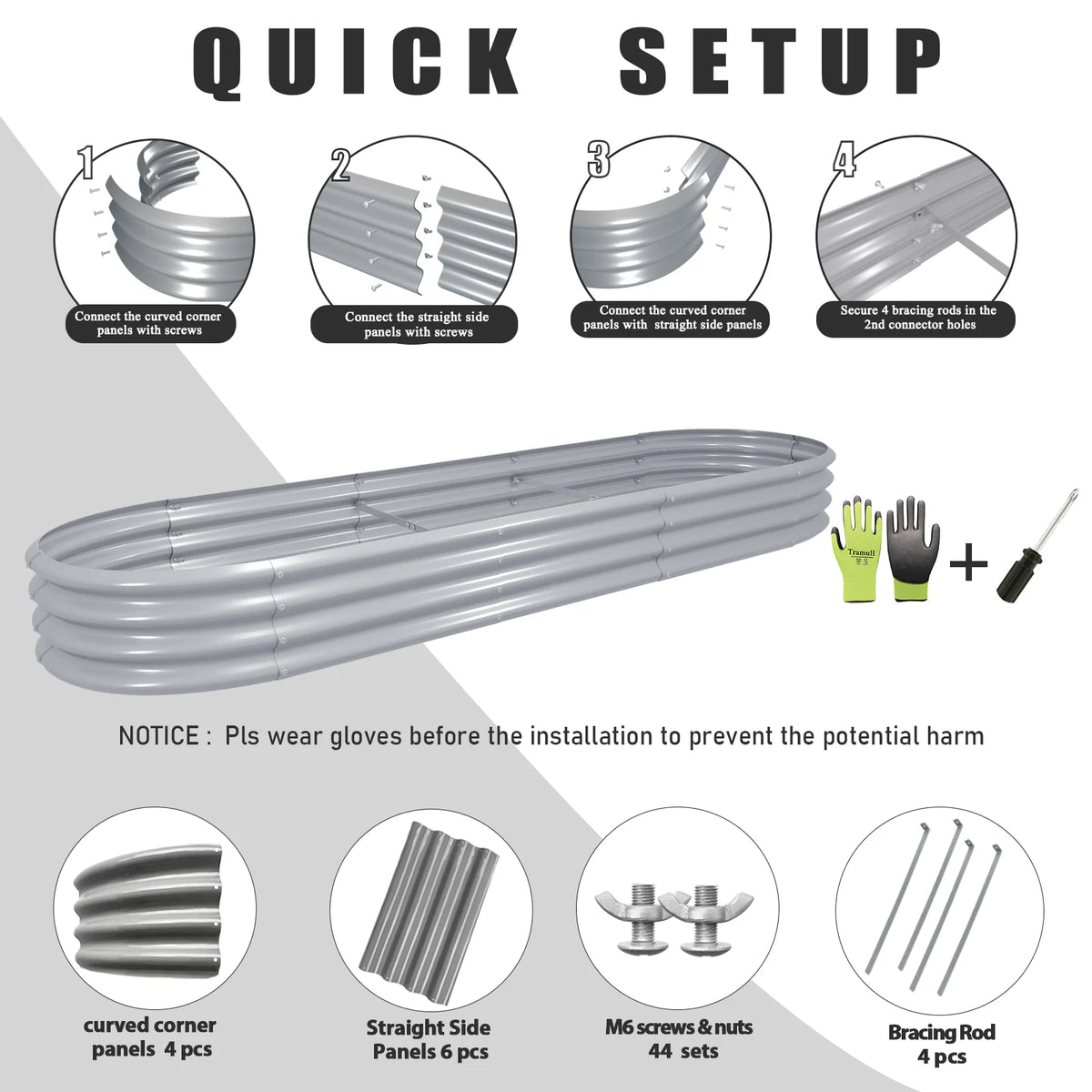 Galvanized Raised Garden Bed Planter Box for Vegetables and Flowers