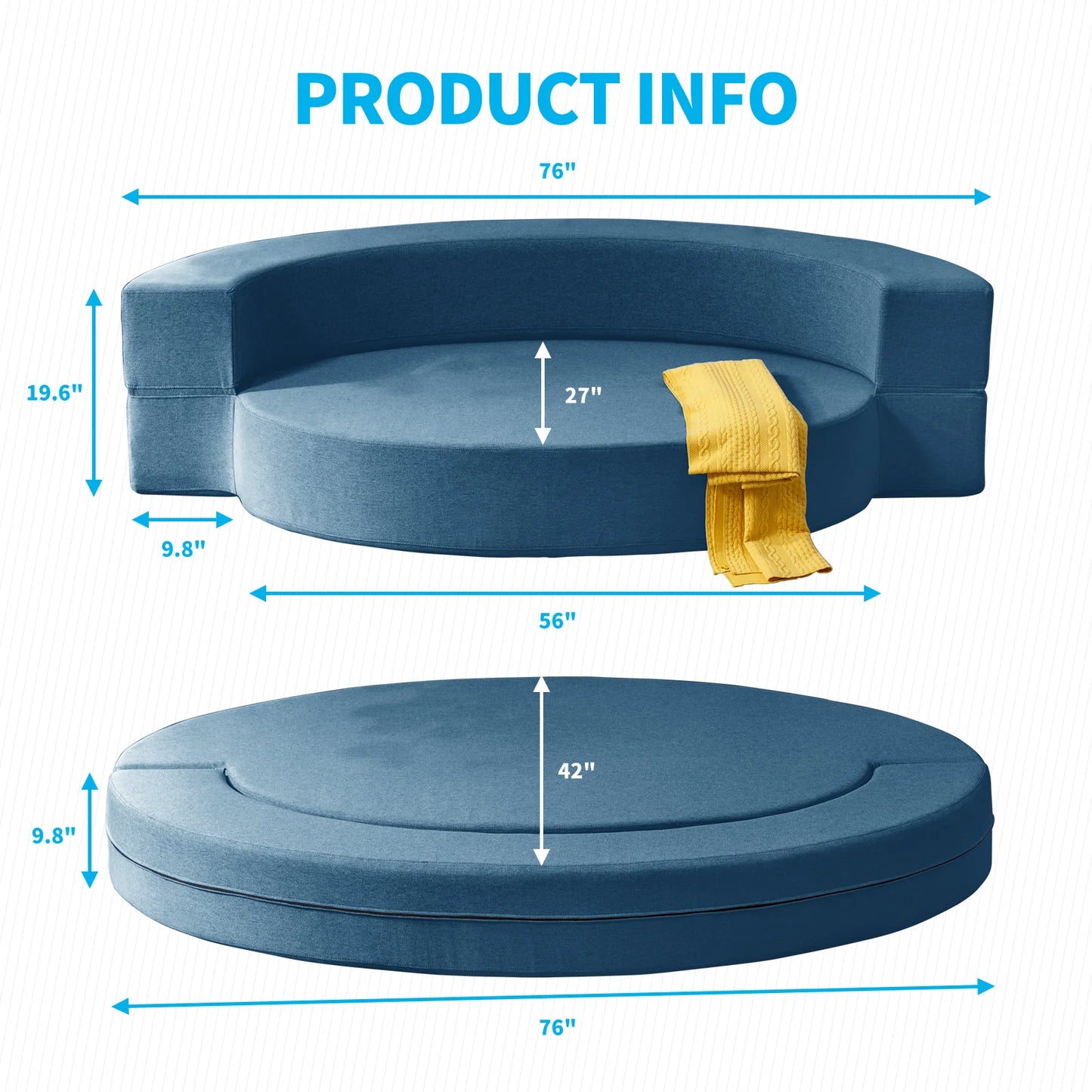 HORGAEO Oval Folding Futon Sofa Bed Sleeper Couch Convertible Lounger