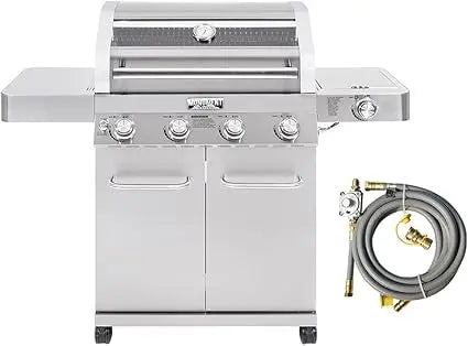 Larger Convertible 4-Burner Natural Gas Grill Stainless Steel Cabinet Style Propane Grills with Conversion Kit(2 Items)