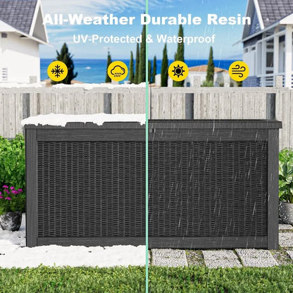 320 Gallon Waterproof Outdoor Storage Box, UV Resistant Resin Deck Box with Hydraulic Rod for Reinforced Stability, Perfect=