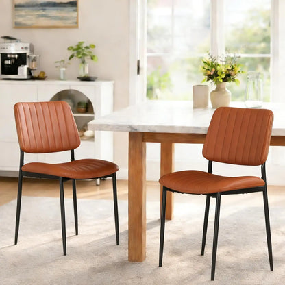Mid Century Modern Kitchen Chairs Set of 2, PU Leather Upholstered Dining Chairs with Walnut Bentwood Back, Sturdy, Customized