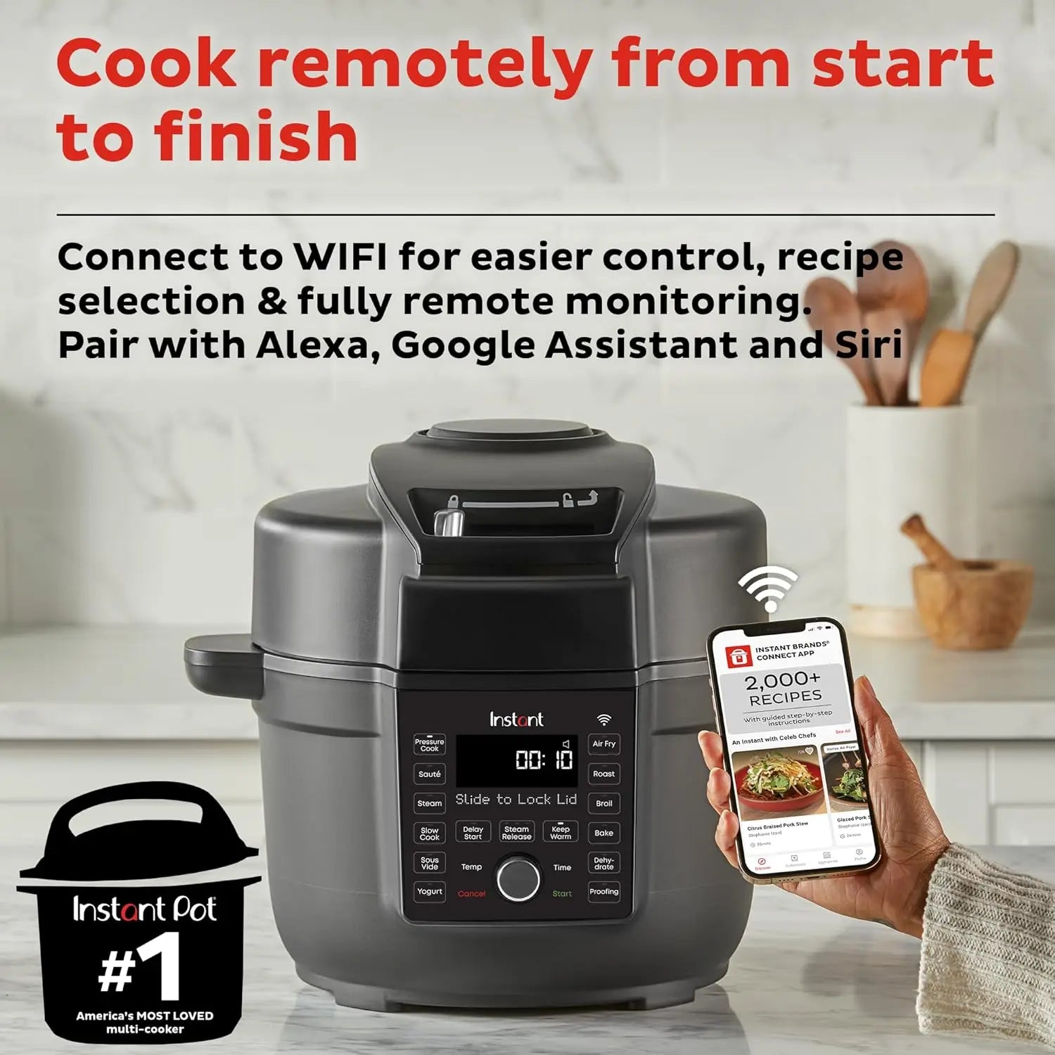 6.5 Quart Air Fryer &amp; Pressure Cooker Combo with WiFi, 13-in-1 Functions: Sauté, Slow Cook, Bake, Steam, Roast &amp; More