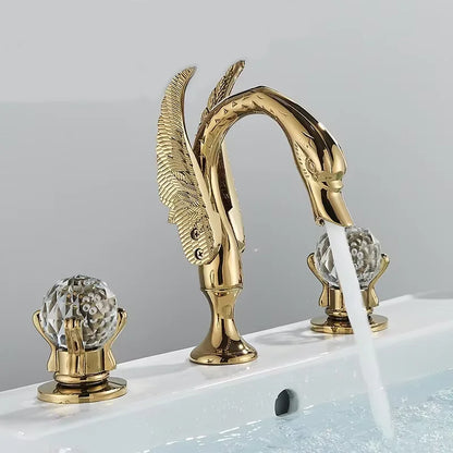 Senlesen Golden Bathroom Basin Faucet Brass Double Handle Hot Cold Sink Mixer Tap Swan Shape Basin Faucet Bathtub Mixers Crane