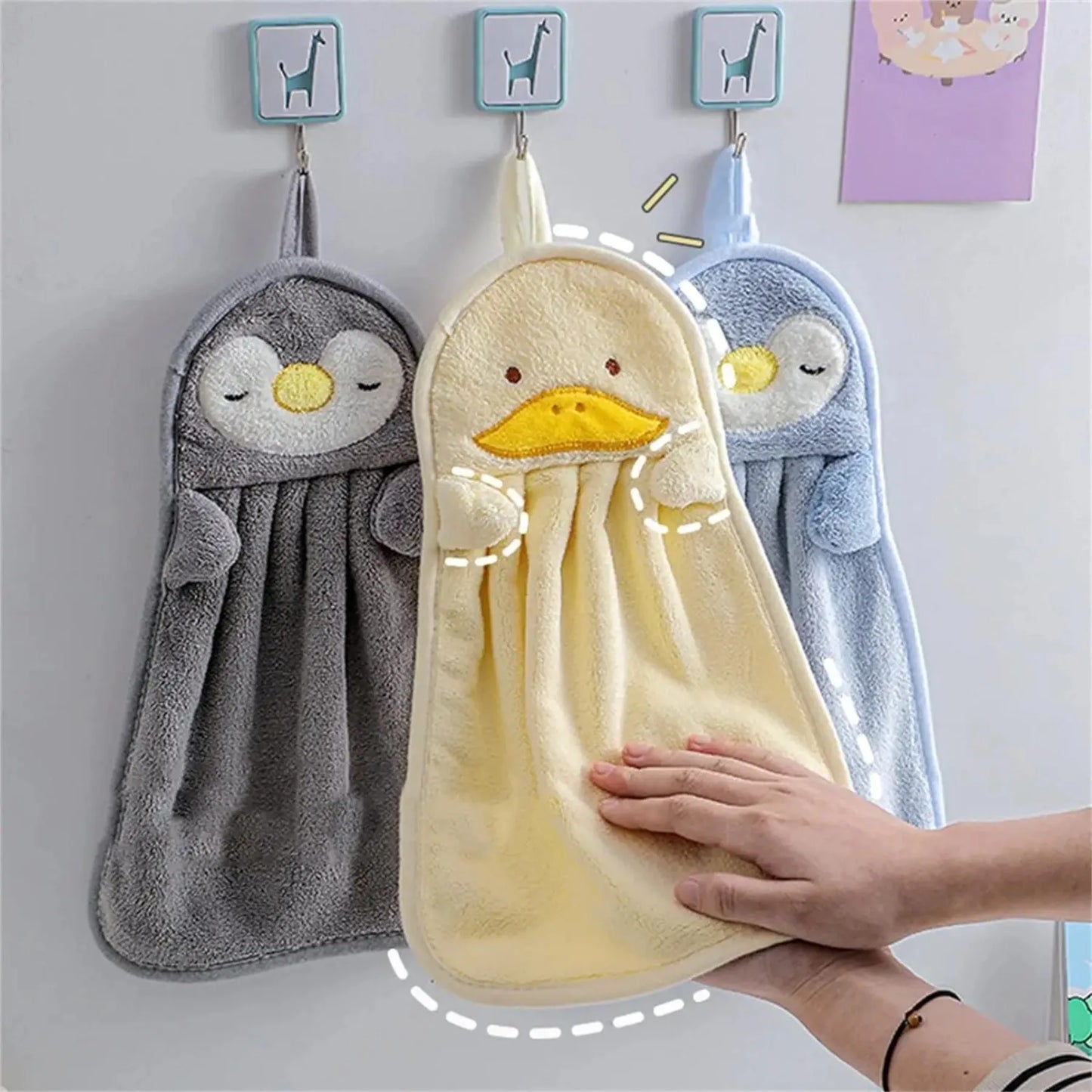 Cute Animal Kids Toddler Hand Towels for Home Bathroom Kitchen with Hanging Loop