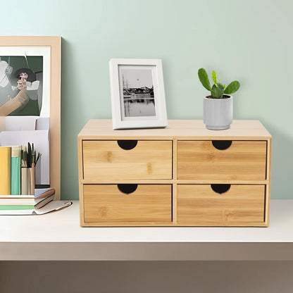 4-Drawer Desktop Organizer Bamboo Tabletop Storage Organization Box Recess Handles Simple Design Home Office Decor