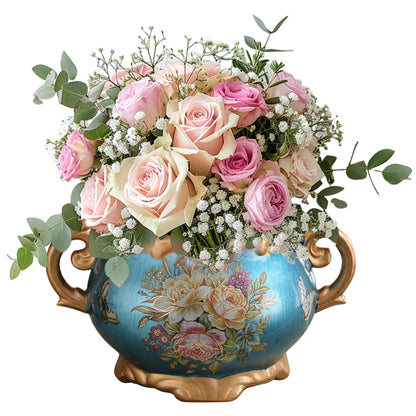 Europe Retro Ceramic Vase with Handle for Home Bedroom Living Room Decor (blue)