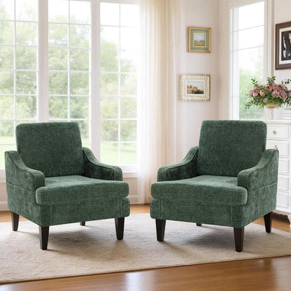 Accent Chairs Set of 2,Mid-Century Arm Chairs Chenille Fabric Living Room Chairs,Upholstered Reading Chairs for, Customized