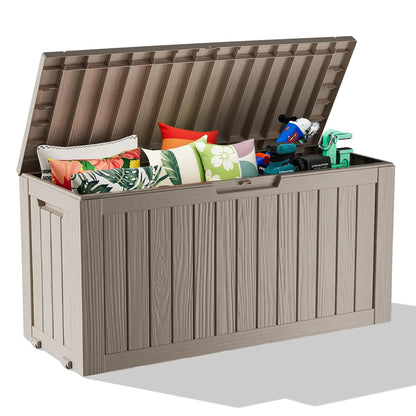 320 Gallon Waterproof Outdoor Storage Box, UV Resistant Resin Deck Box with Hydraulic Rod for Reinforced Stability, Perfect=