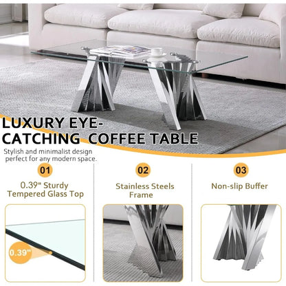 3 Piece Luxury Living Room Table Set, Modern Glass Coffee Table Set of 3, Includes Coffee Table,Console Table &amp; End Table, Tempe