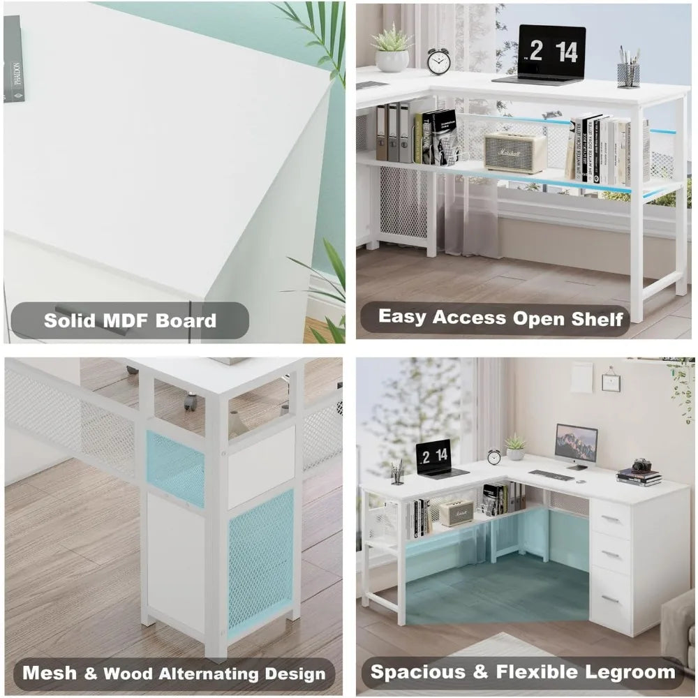 L Shaped Computer Desk With Storage Cabinet And Metal Frame