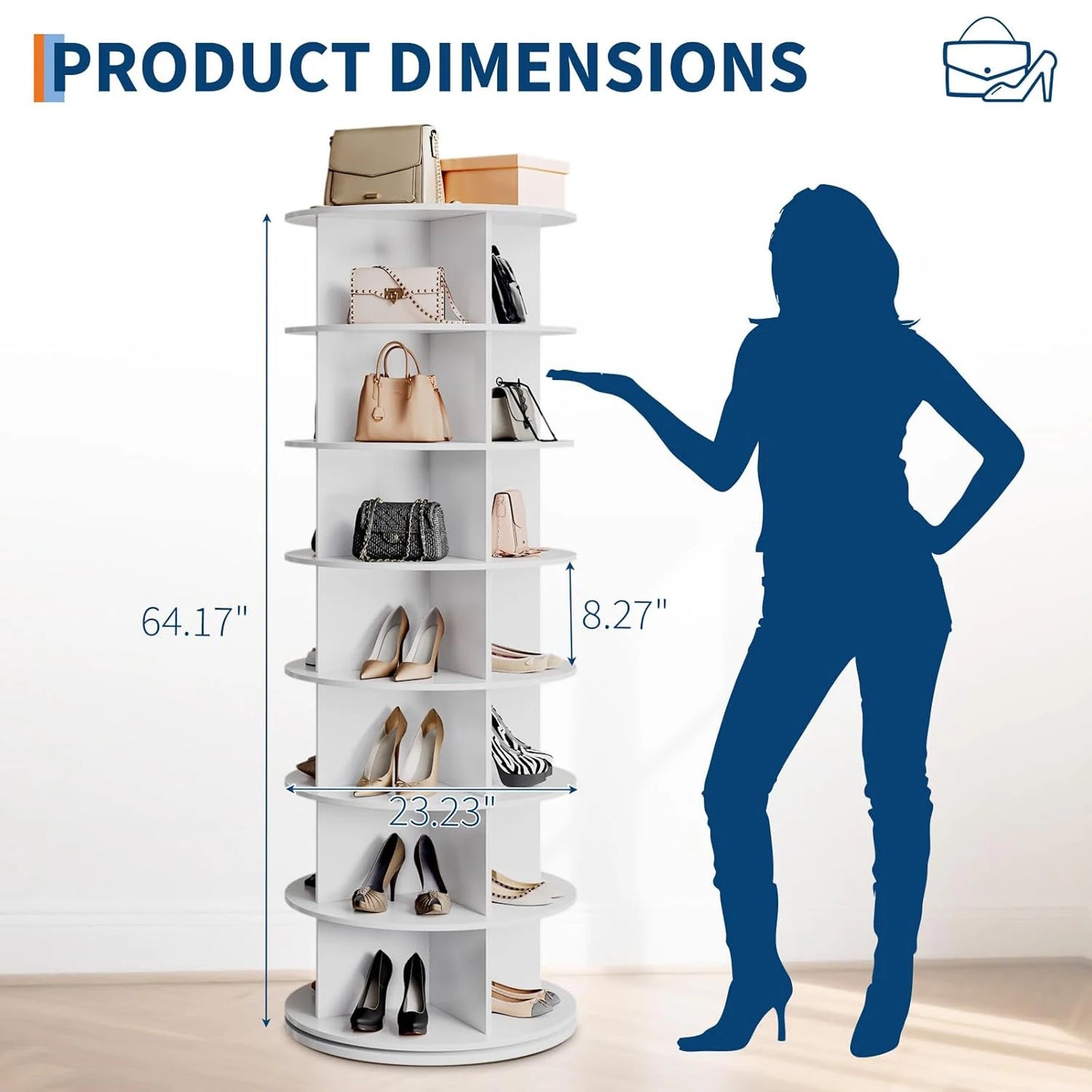 7 Tier Rotating Shoe Rack Tower, Free Standing Spinning Shoes Organizer, 360°Revolving Vertical Spinning Shoe Display